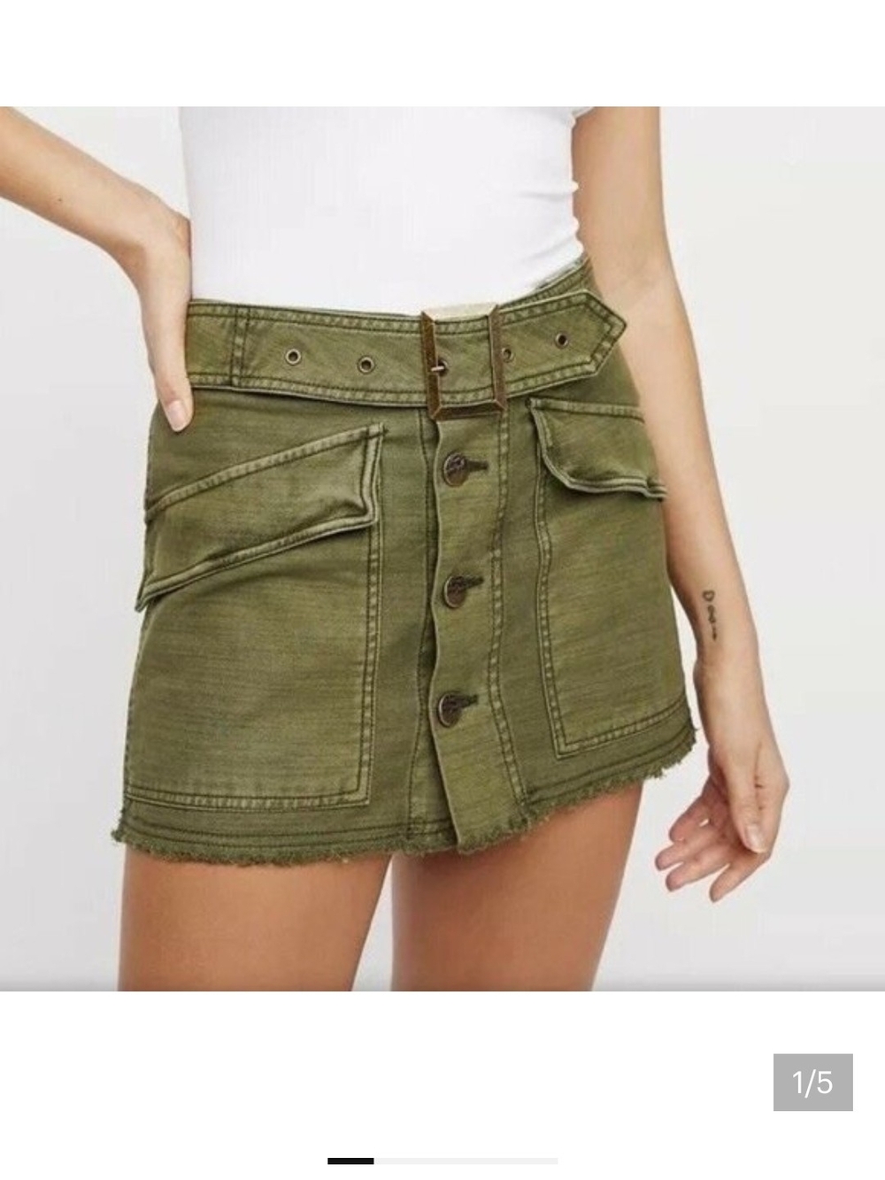 Free People Olive Green Utility Mini Skirt with Belt Loop Detail